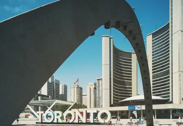 toronto city hall with toronto sign